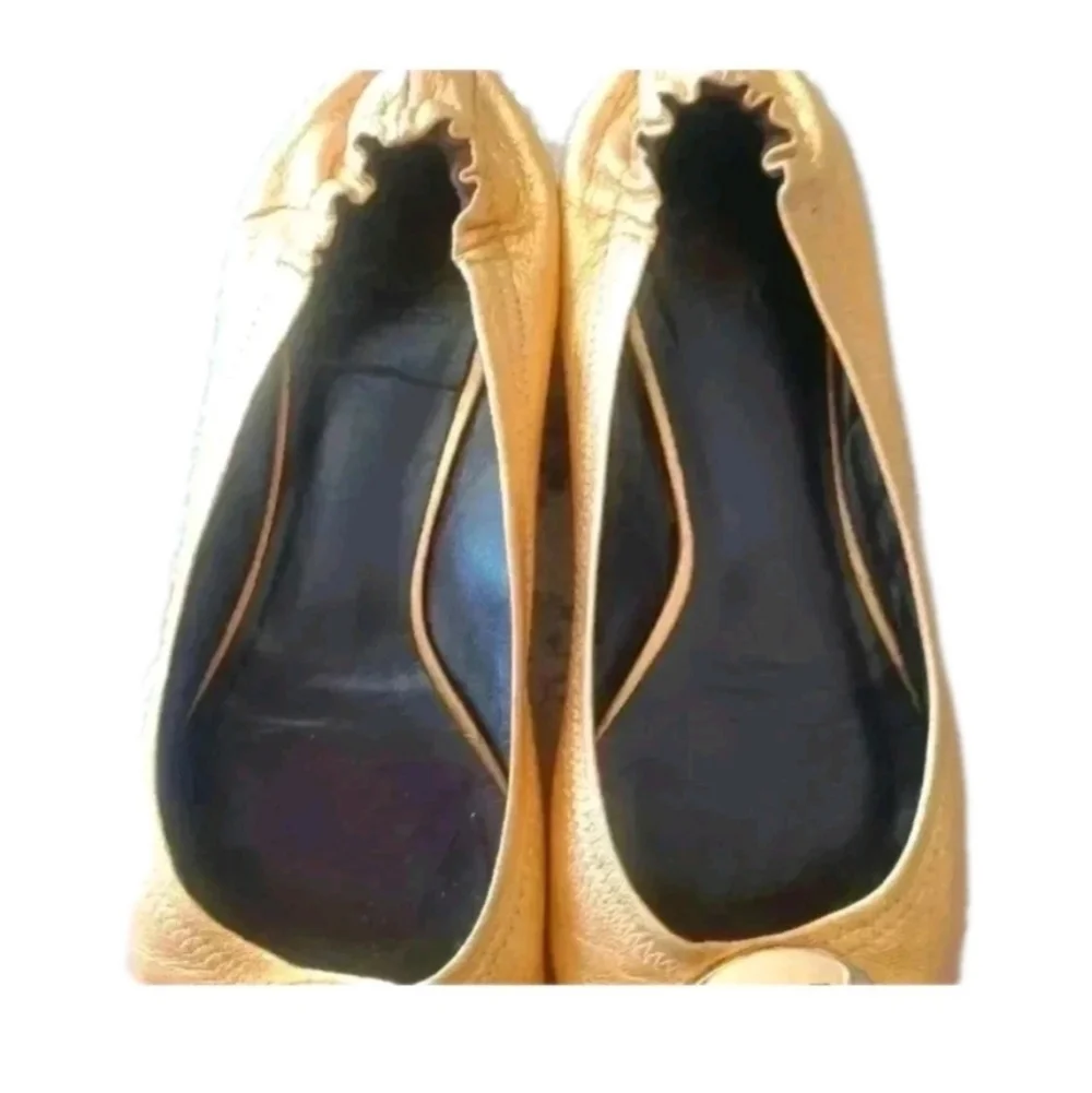 Tory Burch Womens Reva Metallic Gold Leather Ballerina RARE Statement Flats 9.5